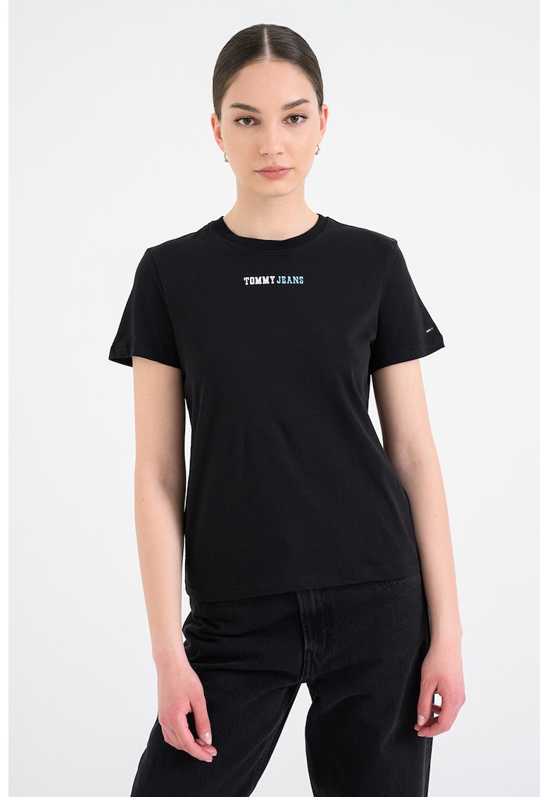 Tricou de bumbac cu imprimeu logo discret - Negru carbon