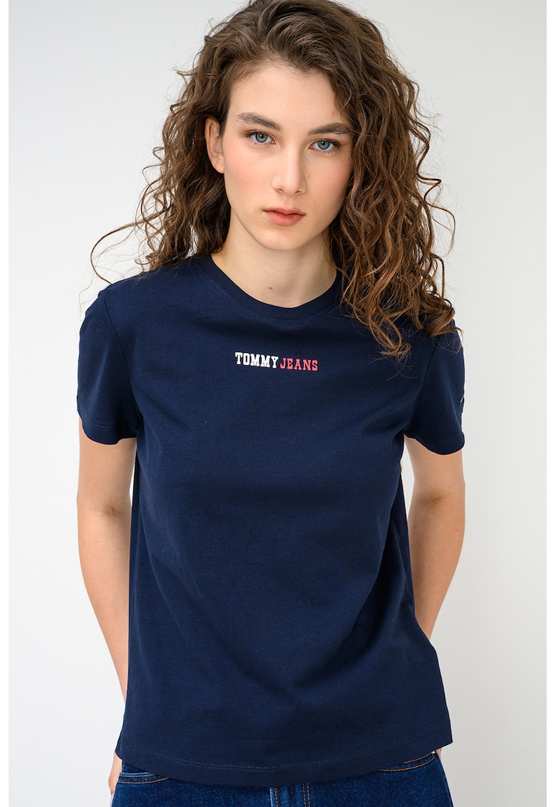 Tricou de bumbac cu imprimeu logo discret - Bleumarin
