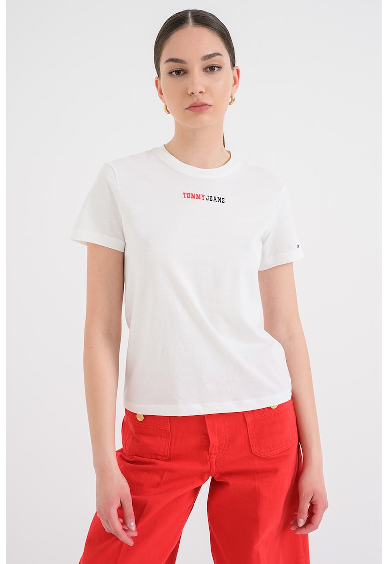 Tricou de bumbac cu imprimeu logo discret - Alb antichizat