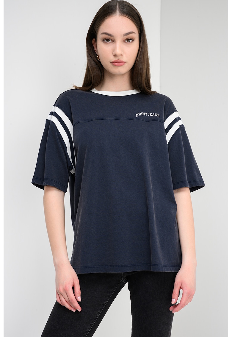 Tricou lejer cu detalii contrastante - Albastru gentian