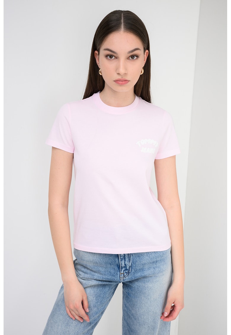 Tricou de bumbac cu logo - Roz pal
