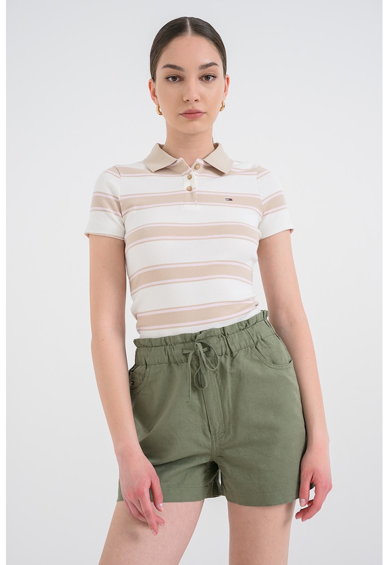 Tricou polo in dungi - Roz prafuit deschis/Alb murdar/Bej antichizat