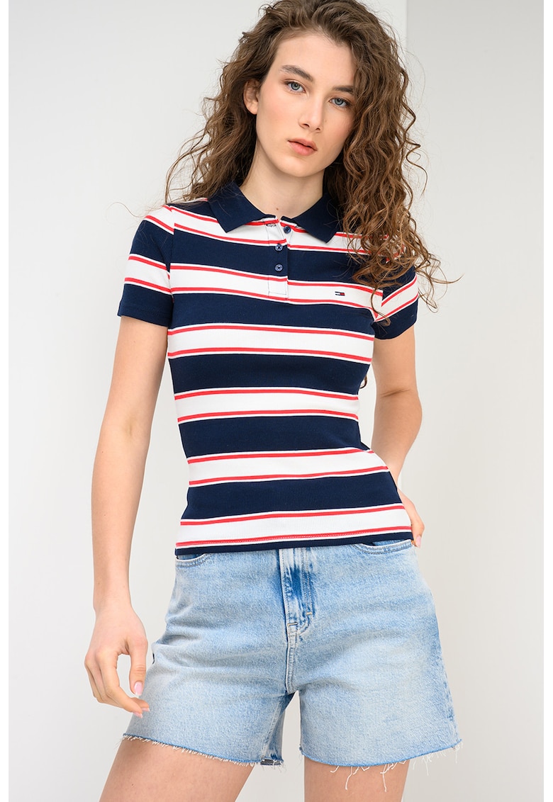 Tricou polo in dungi - Rosu/Alb/Albastru ultramarin