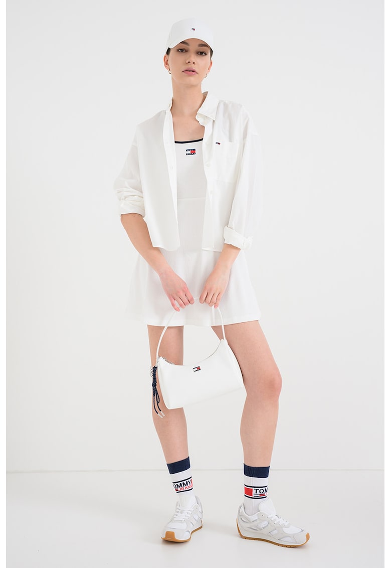 Rochie evazata din amestec de bumbac - Albastru ultramarin/Alb rece