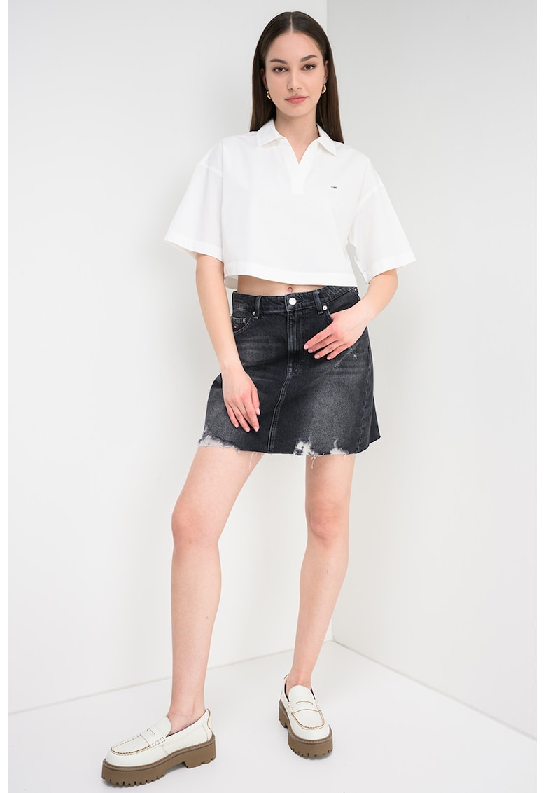 Tricou crop polo supradimensionat - Alb rece