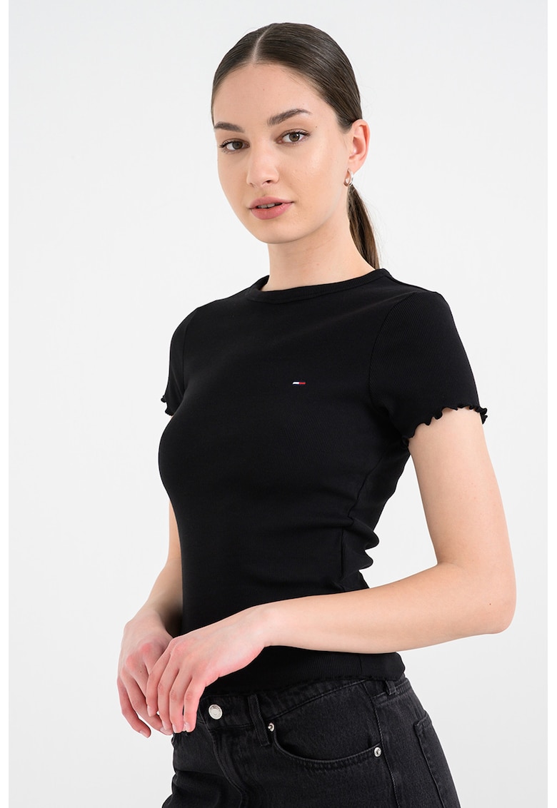 Tricou slim fit cu margini valurite - Negru antracit