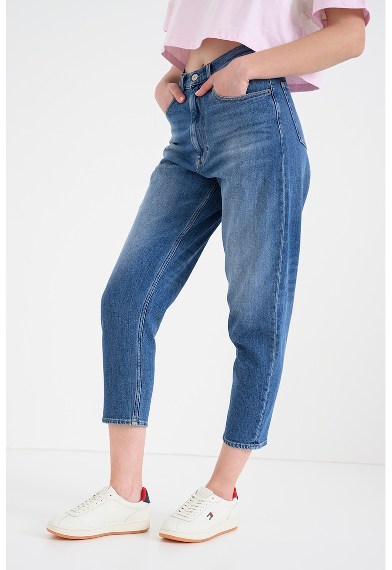 Blugi mom fit cu talie inalta - Albastru cobalt