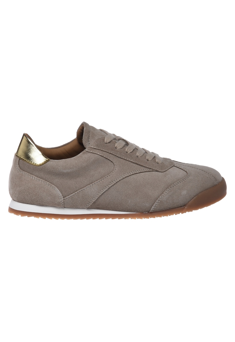 Pantofi sport din piele intoarsa cu insertii din piele ecologica - Maro taupe