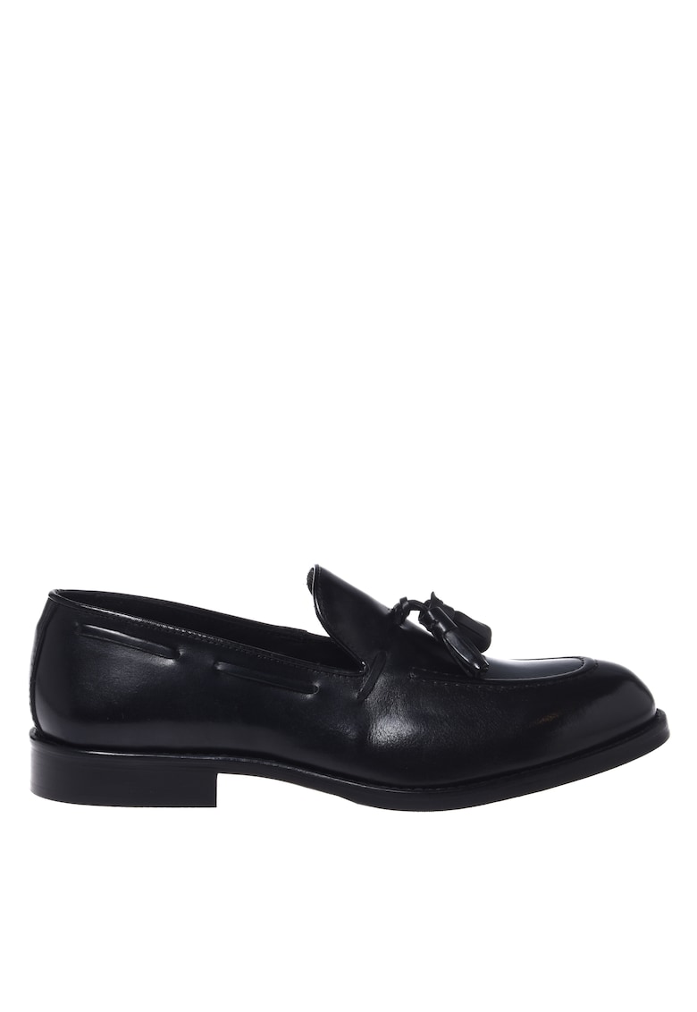 Pantofi loafer din piele cu detaliu canaf - Negru