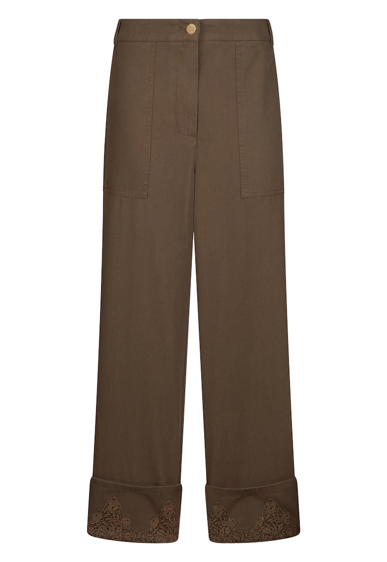 Pantaloni cu croiala ampla - margini rasucite si aplicatii de strasuri - Verde masliniu