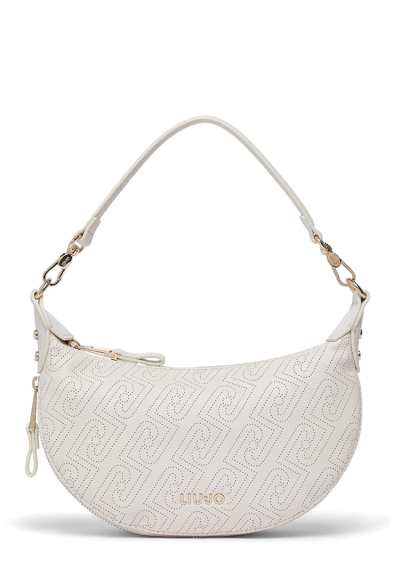 Geanta crossbody cu fermoar si bareta ajustabila - Alb murdar