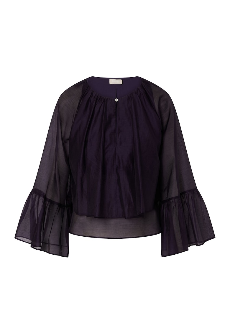 Blua semitransparenta din amestec de lyocell cu volane - Violet aubergine