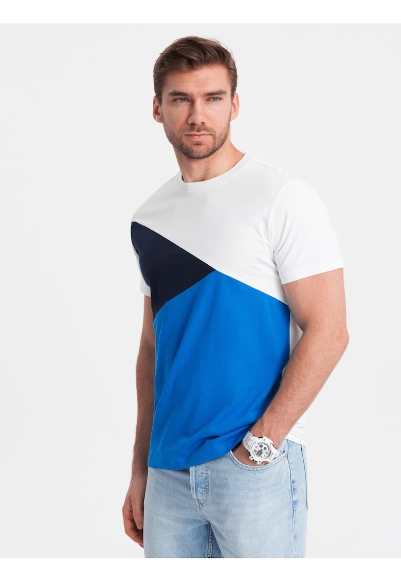 Tricou barbati cu design geometric din bumbac single jersey - croiala regular - Multicolor