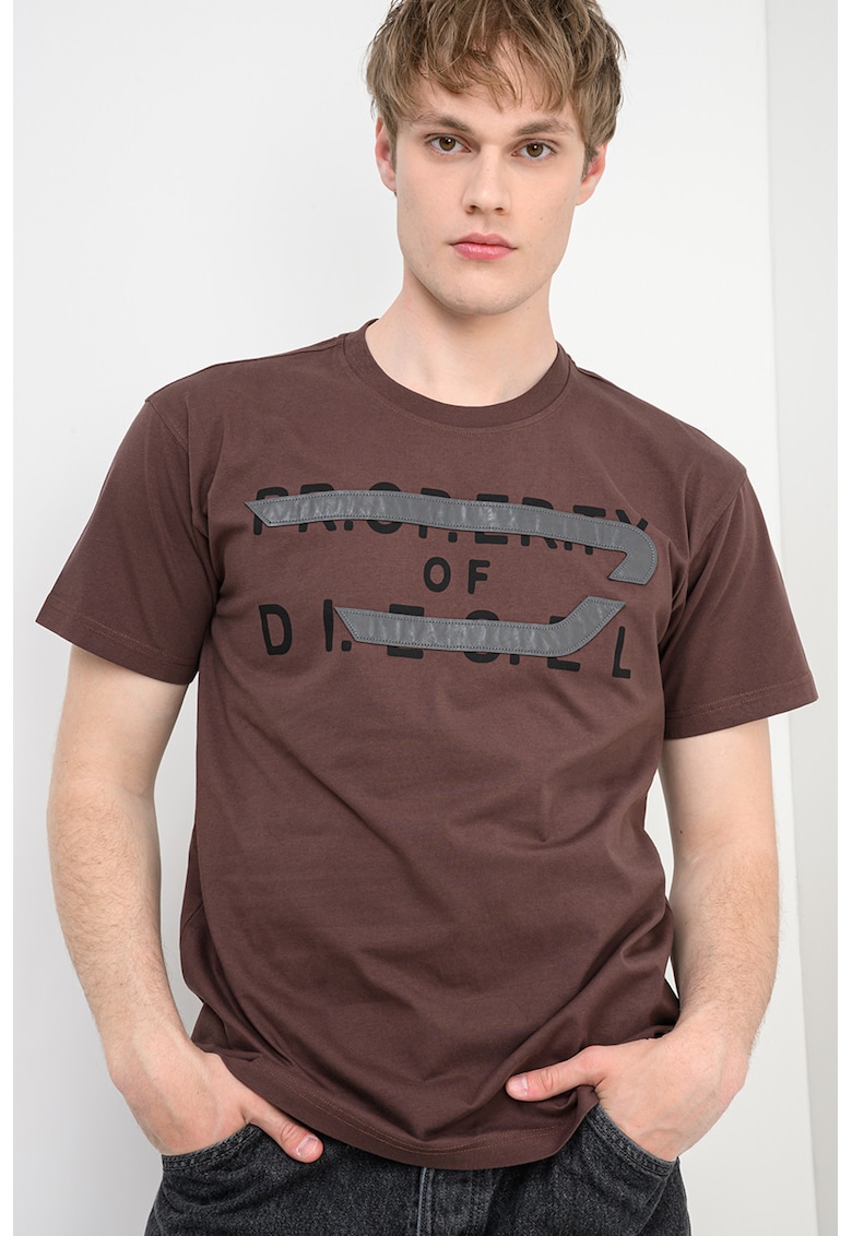 Tricou de bumbac cu logo Norm - Maro inchis/Negru