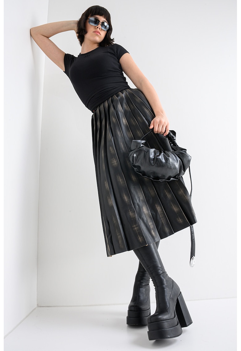 Tricou crop elastic Bunny Tail - Negru