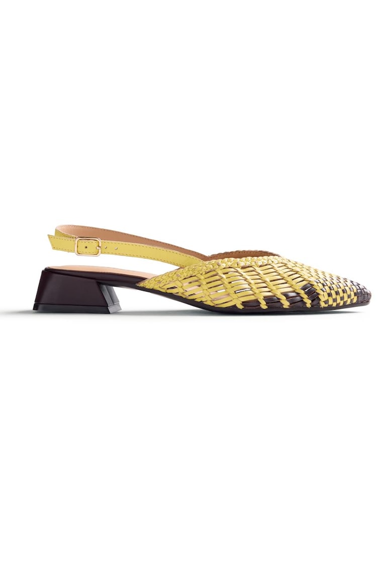 Pantofi slingback din piele cu aspect impletit Kehanca - Galben