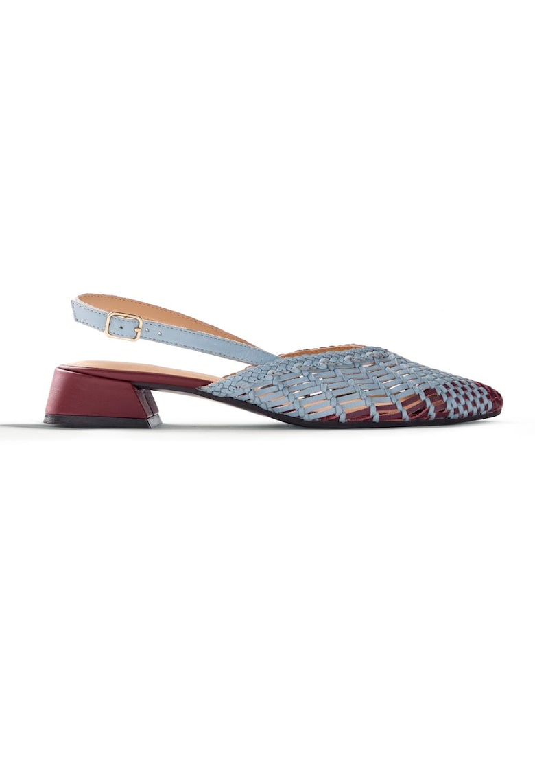 Pantofi slingback din piele cu aspect impletit Kehanca - Rosu/Albastru