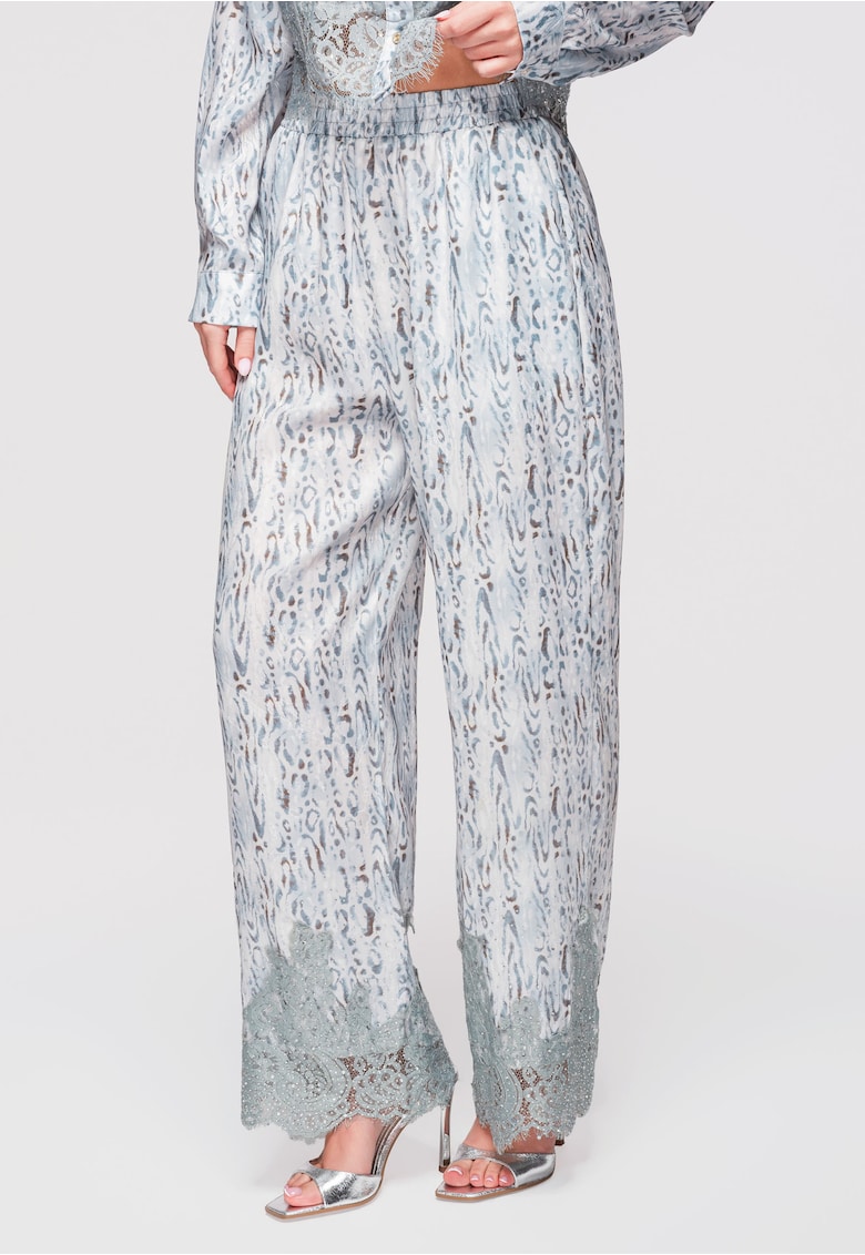 Pantaloni Lunga - Largi cu Talie Inalta si Imprimeu Animal - Eleganti si Confortabili - Albastru