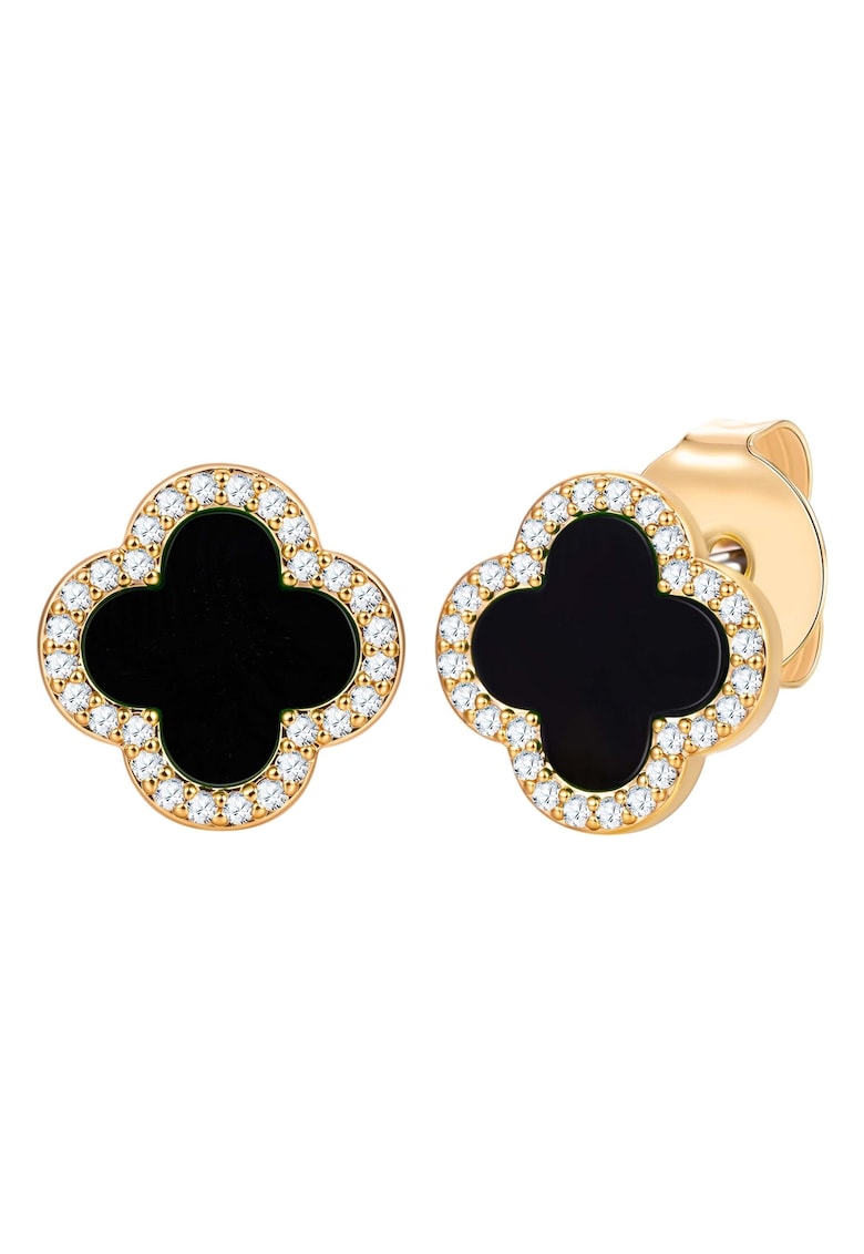 Cercei cu tija placati cu aur de 14K si decorati cu zirconia - Auriu