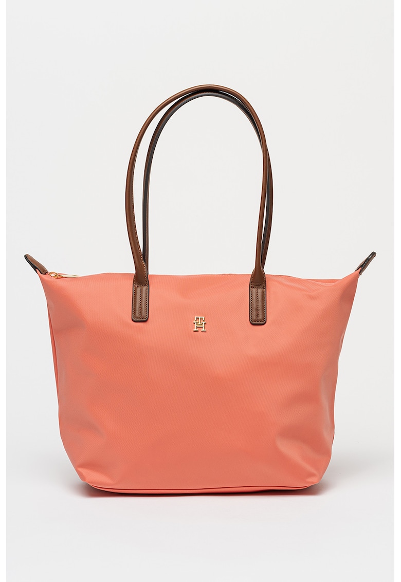 Geanta tote cu model monograma discreta Popette - Maro/Coral