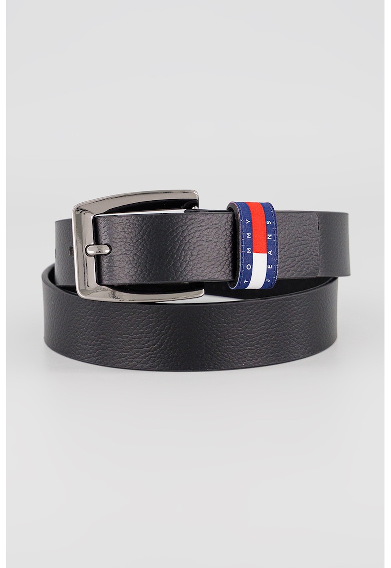 Curea ingusta de piele cu logo - Negru