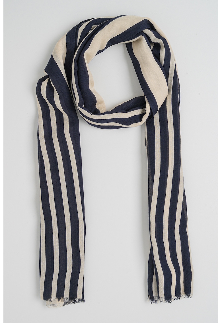 Esarfa de bumbac si modal Elevated - Crem/Bleumarin