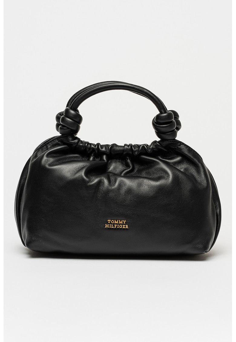 Geanta crossbody de piele cu logo - Negru