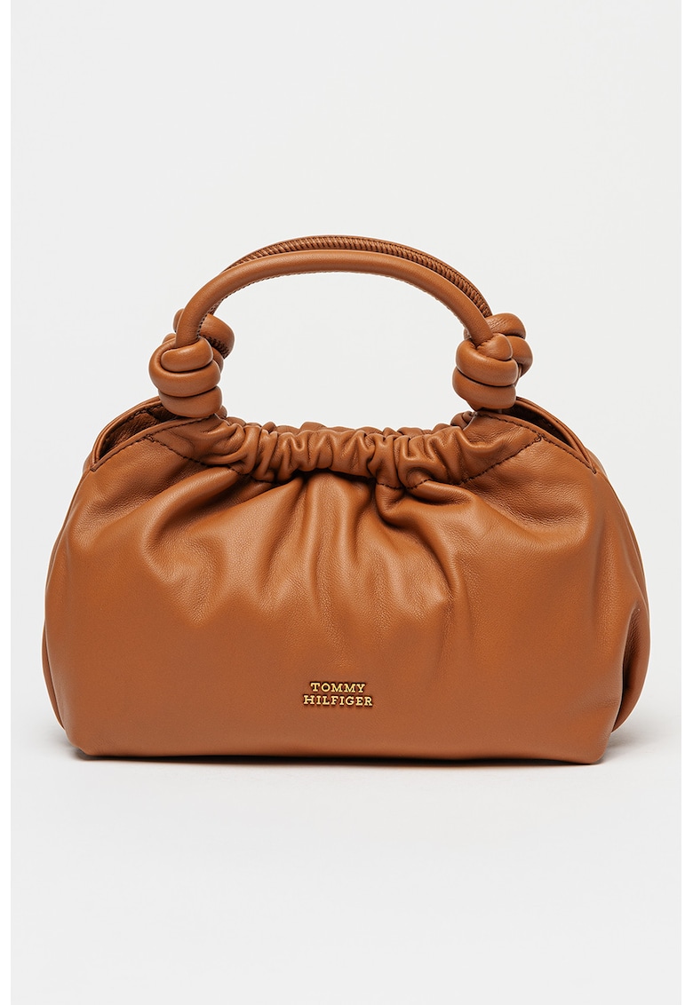 Geanta crossbody de piele cu logo - Caramel