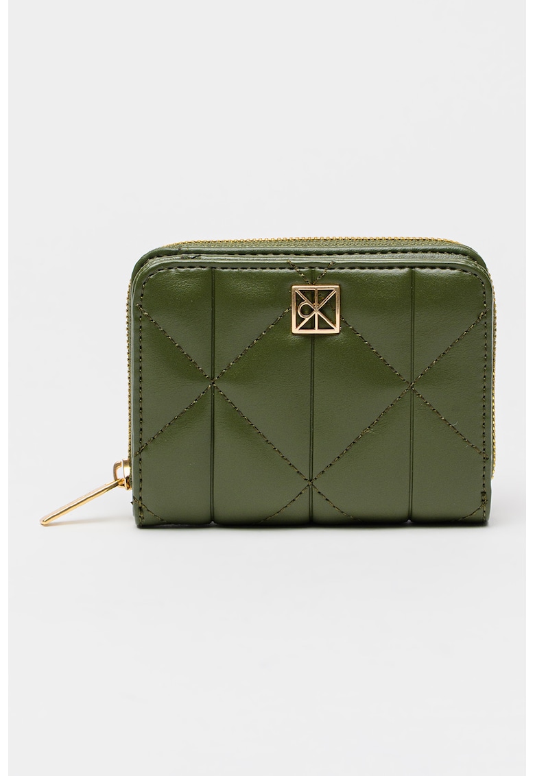 Portofel matlasat de piele ecologica cu model matlasat si protectie RFID - Sage Green