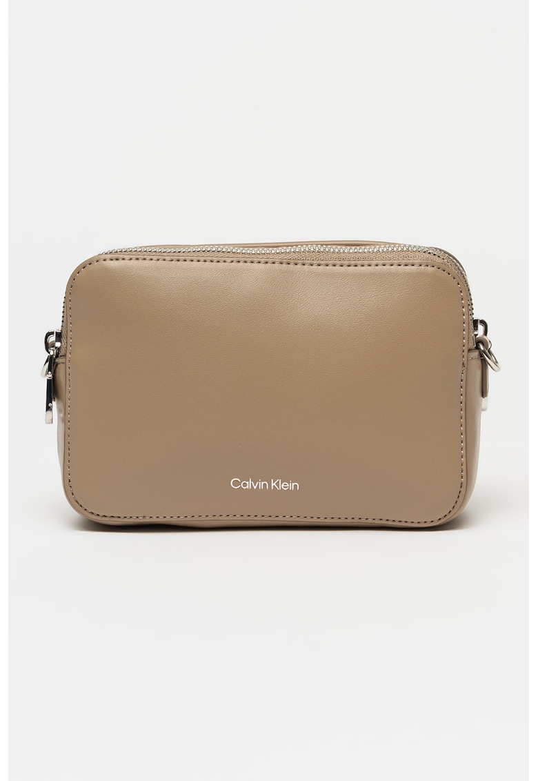 Geanta crossbody de piele ecologica cu bareta suplimentara - Maro taupe