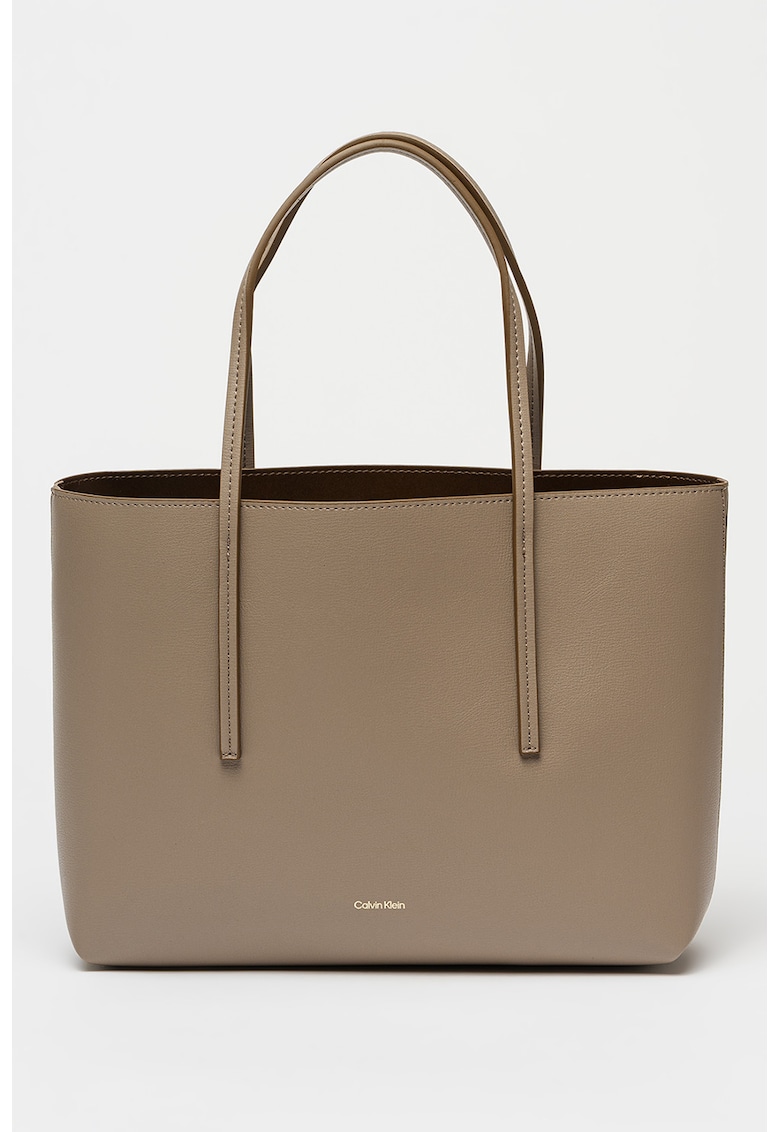 Geanta shopper de piele ecologica cu etui detasabil - Maro taupe