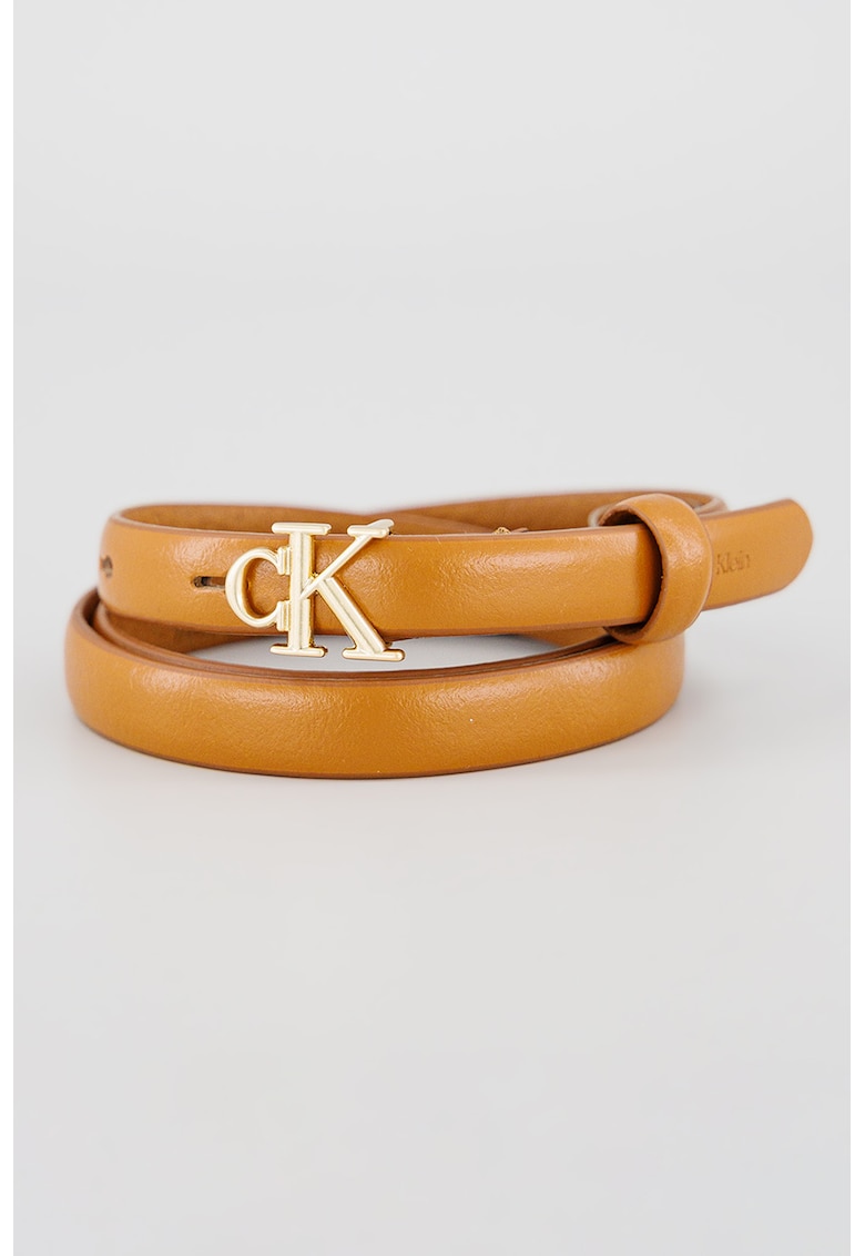 Geanta skinny de piele cu logo - Caramel