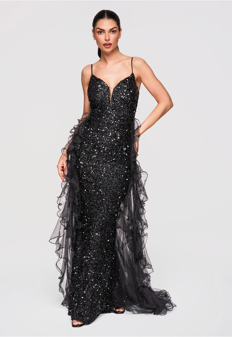 Rochie Maxi de Seara cu Paiete si Croiala Sirena Eleganta - Negru
