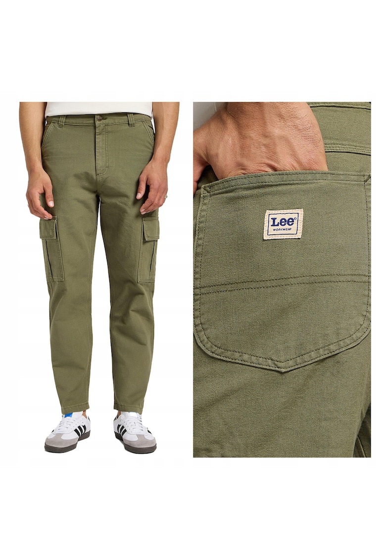Pantaloni Scurti Barbati - Cargo Pant - Loose Fit - Talie Medie - Lungi - 6 Buzunare - Fermoar - Bumbac - W31-L32 US - Verde