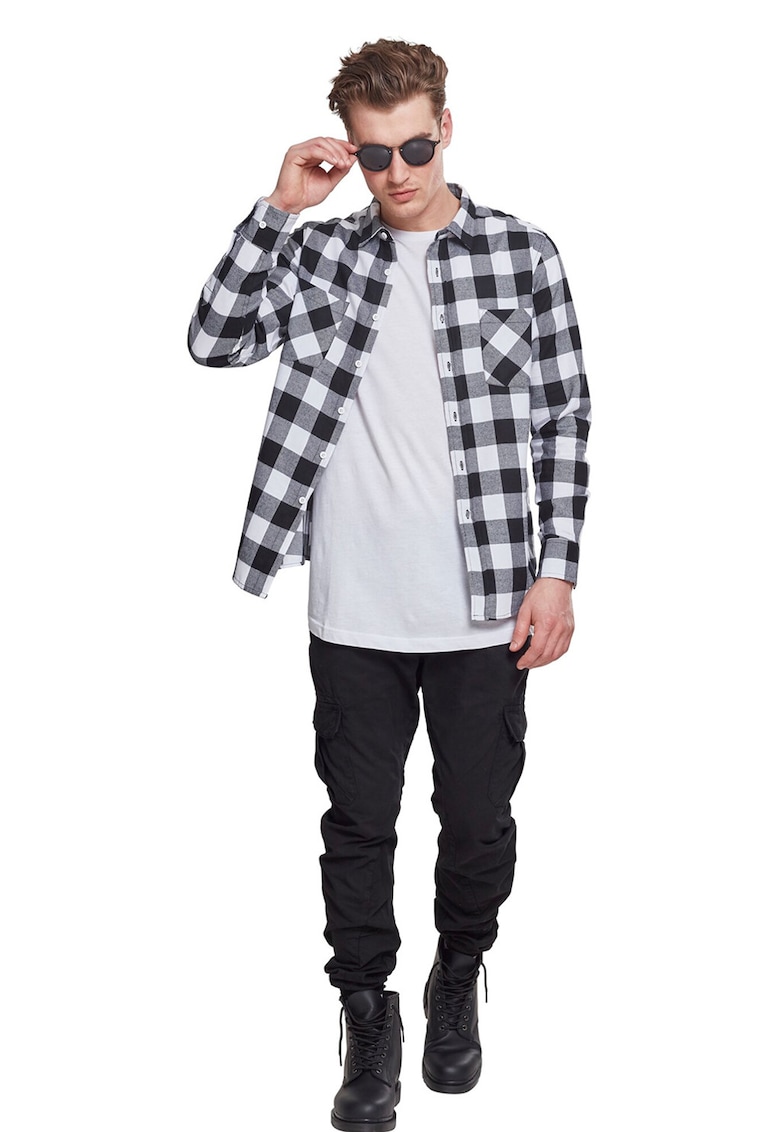 Camasa regular-fit din flanel cu model in carouri - Negru/Alb murdar