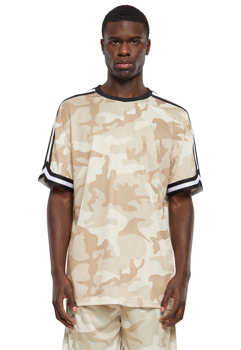 Tricou cu decolteu la baza gatului si imprimeu camuflaj - Bej/Bej deschis