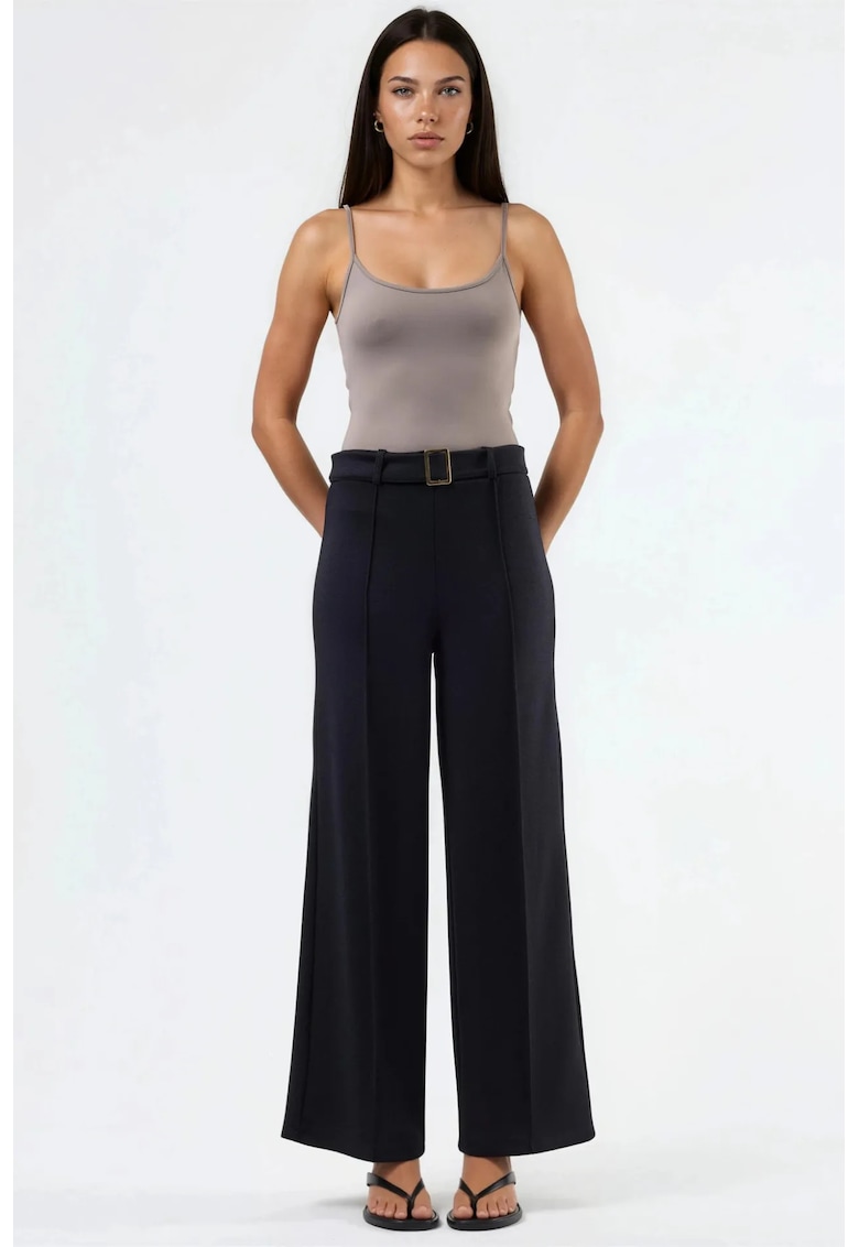 Pantaloni dama talie inalta - croiala dreapta - negru - poliester