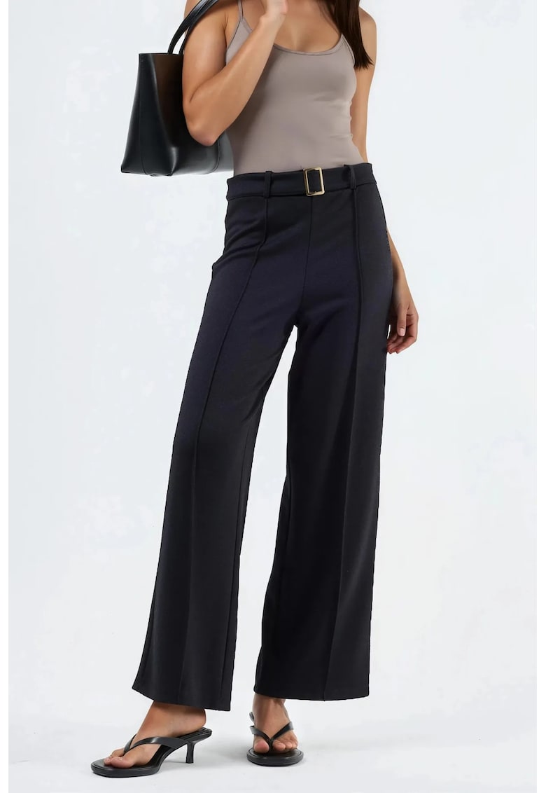 Pantaloni dama talie inalta - croiala dreapta - negru - poliester
