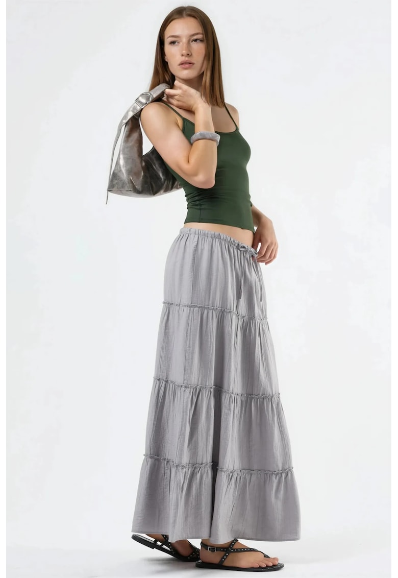 Fusta maxi talie inalta - gri - poliester