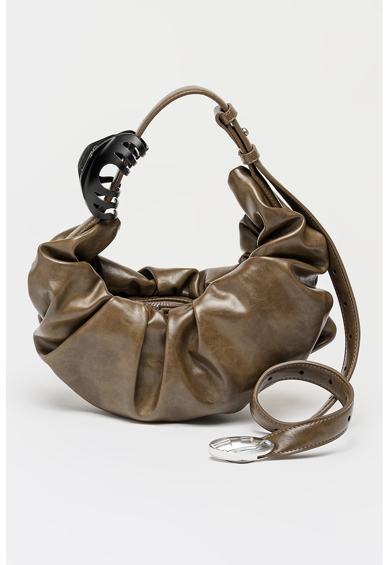 Geanta hobo din piele ecologica cu accesoriu cleste de par - Maro taupe