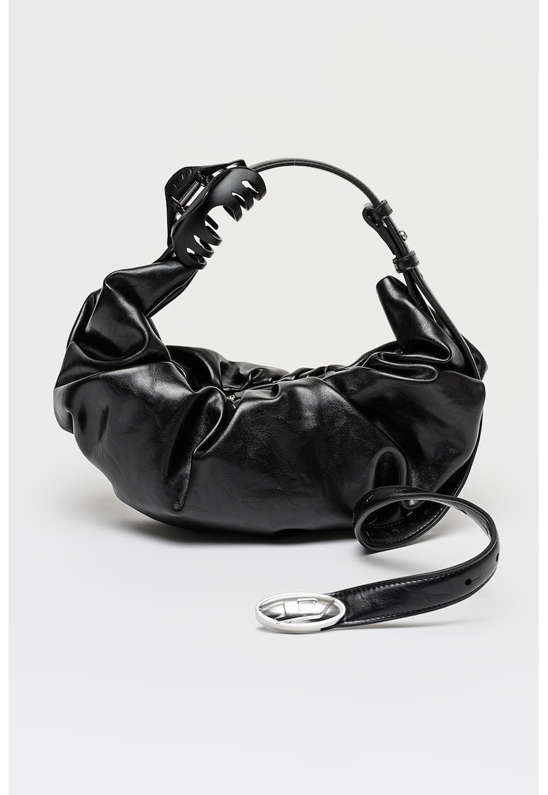 Geanta hobo din piele ecologica cu accesoriu cleste de par - Negru