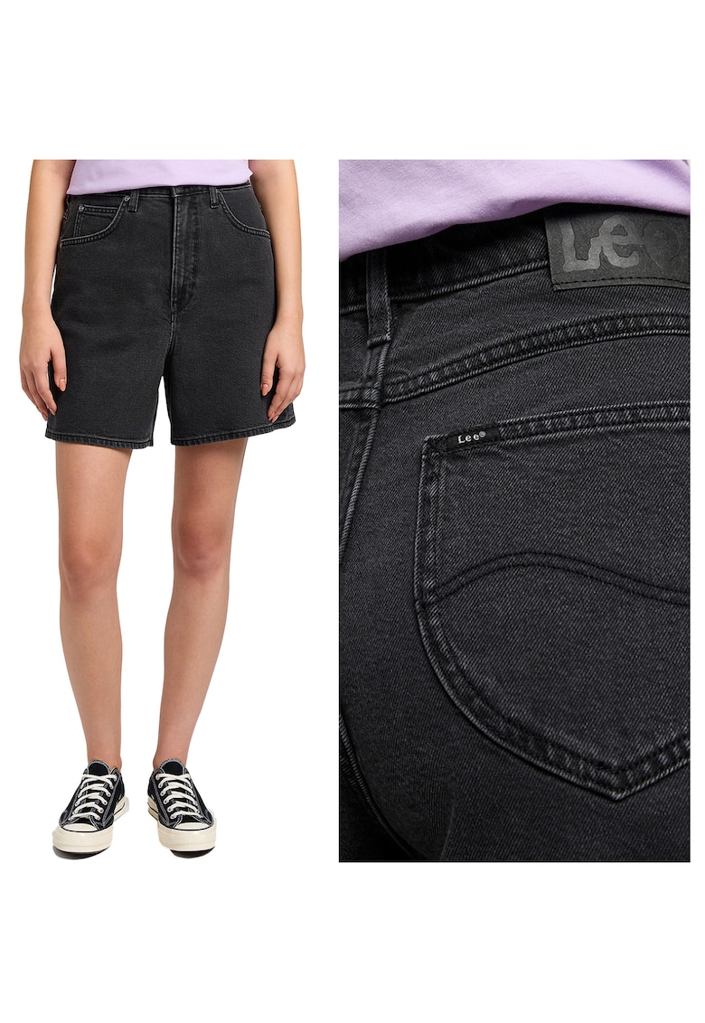 Blugi Scurti Dama - Lee Stella Short - Regular Fit - Fermoar - Lungime Scurta - Denim Aspect - Buzunare Frontale Si La Spate - Bumbac - W28 - Negru
