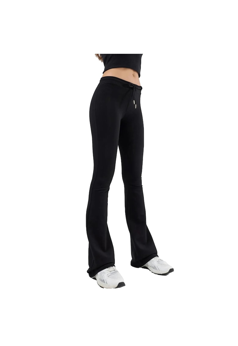 Pantaloni sport dama - evazati - talie medie - negru - bumbac
