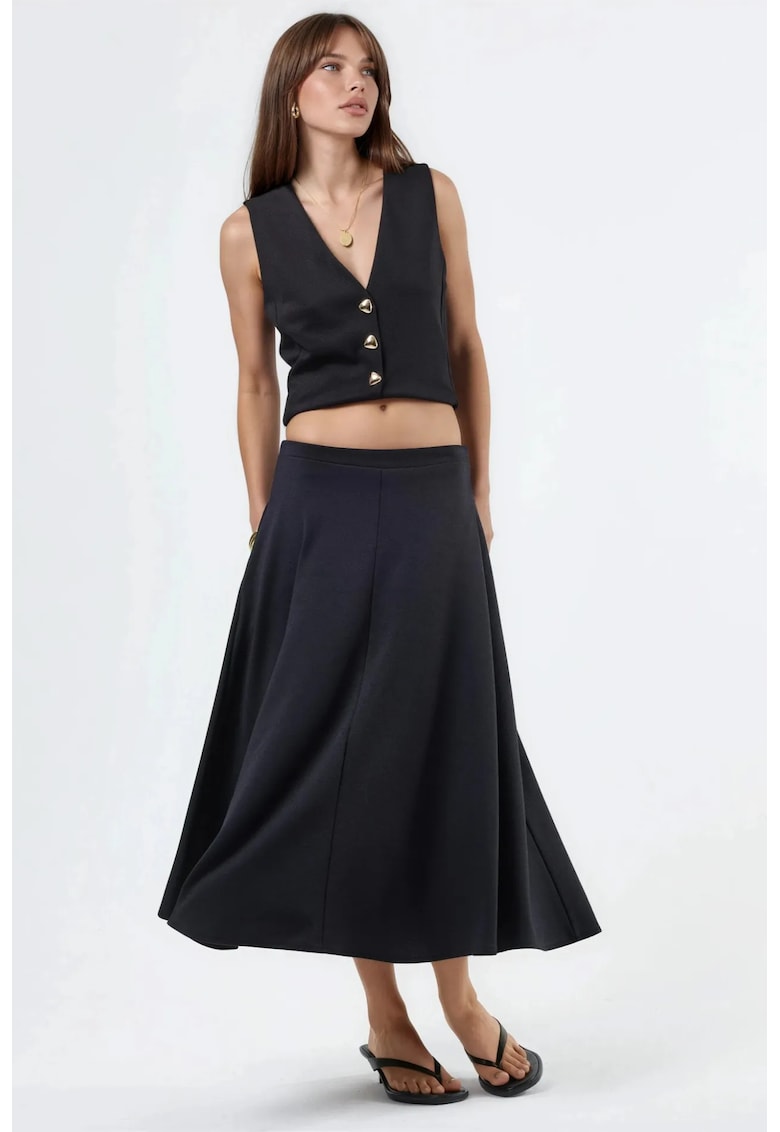 Fusta midi talie inalta - neagra - poliester-elastan