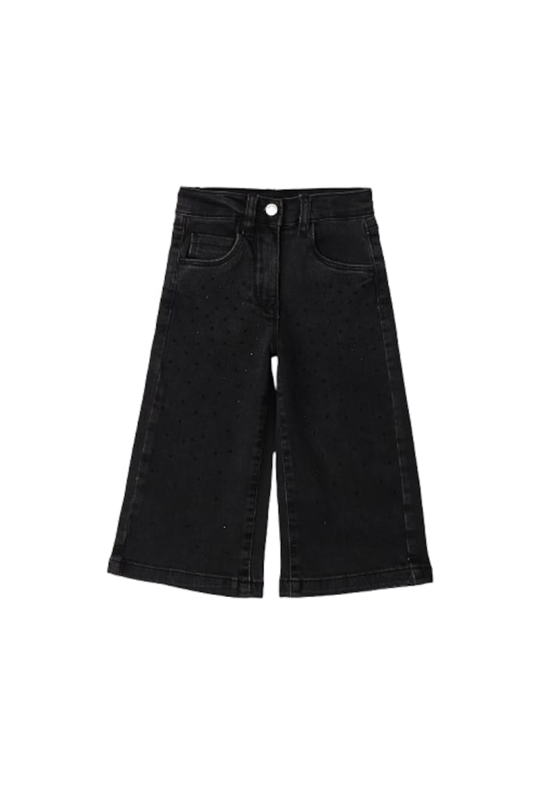 Blugi din Denim Elastic cu Strass-uri si Talie Reglabila