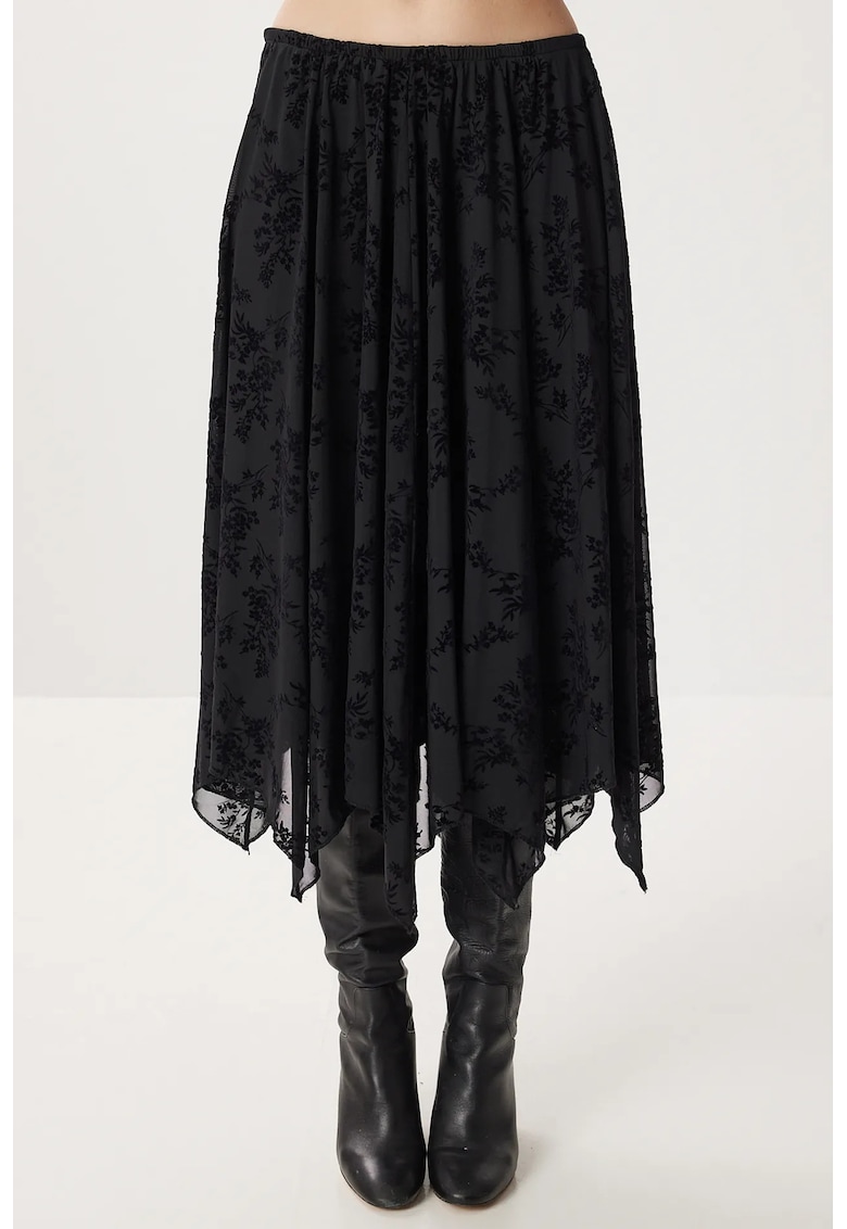 Fusta midi - Happiness Istanbul - imprimeu floral - tul - Negru