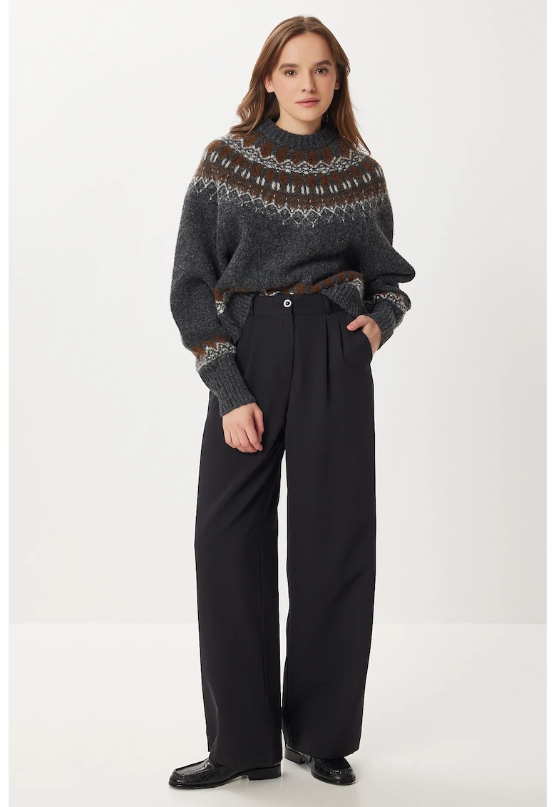 Pantaloni dama Happiness Istanbul - talie inalta - plisat - negru - poliester