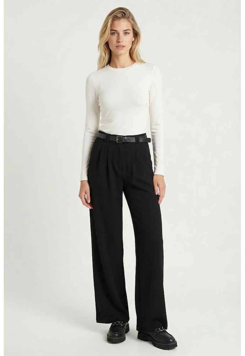 Pantaloni dama - Happiness Istanbul - talie inalta - negru - poliester