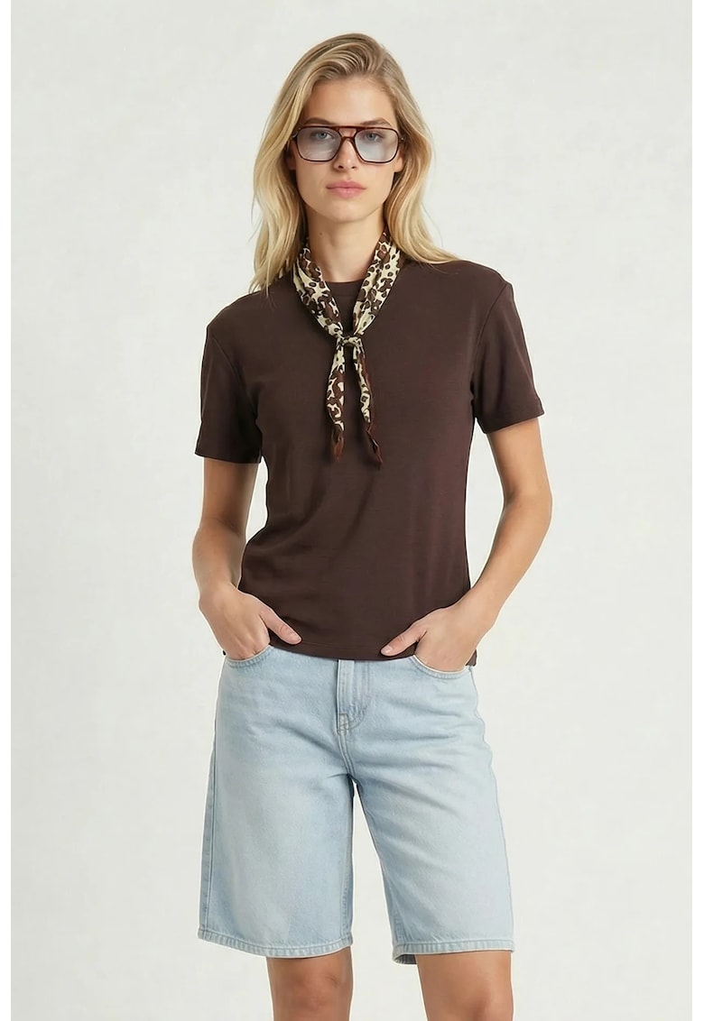 Tricou dama - Happiness Istanbul - simplu - culoare maro - poliester si elastan