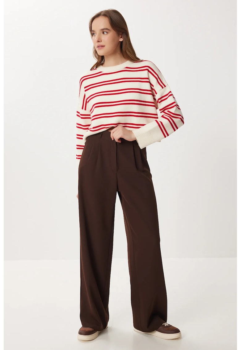 Pantaloni dama - Happiness Istanbul - talie inalta - culoare maro - poliester